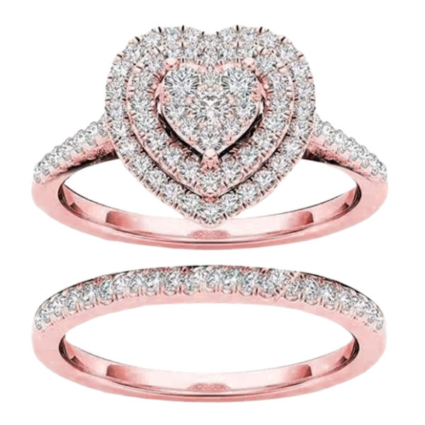 2 stk./sæt Ring Attraktiv Dekorativ Legering Delikat Hjerteform Rhinestone Dame Brude Ring Til Bryllup Rose Gold US 11
