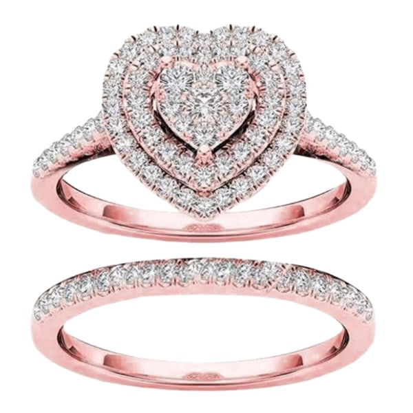 2 stk/sett Ring Attraktiv Dekorativ Legering Delikat Hjerteform Rhinestone Kvinner Brude Ring Til Bryllup Rose Gold US 11
