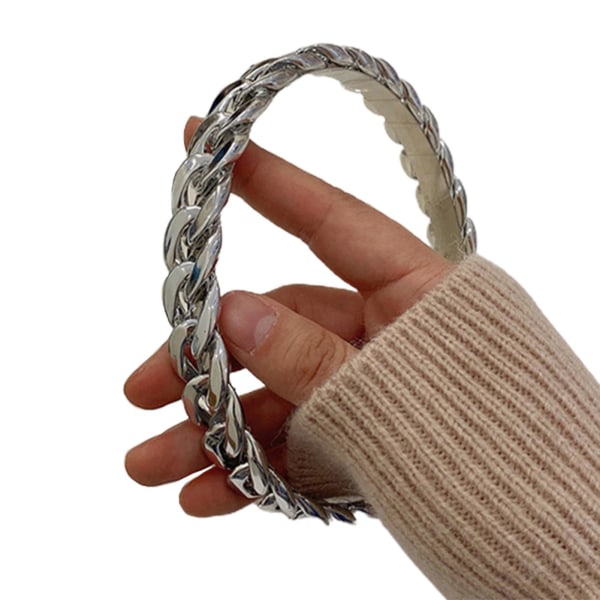 Søde Enkle Pandebånd Hår Loop Flettet Kæde Design Tyk Akryl Hårspænde Uden Tænder Til Silver