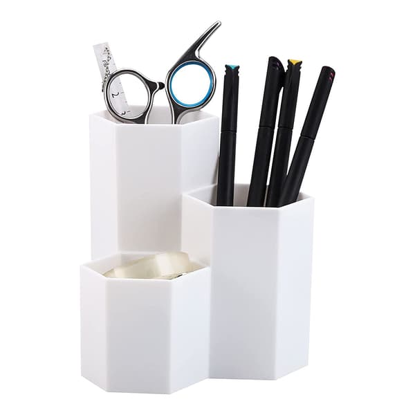 Sminkborste Organizer, 3 Plastfack för Sminkborstar, Vit