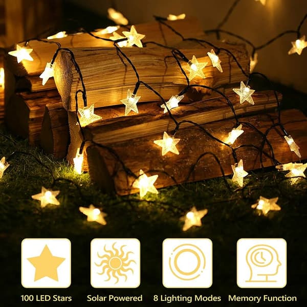 Star Solar String Lights, 39ft 100 LED Solcellelys Udendørs, 8 Tilstande Stjerneblinkende Lys Vandafvisende Solcellelys w
