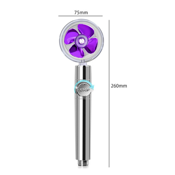 Tryckduschhuvud med trycksatt bi-turbo propellerfläkt 3 filterelement (lila + 3 filterelement)