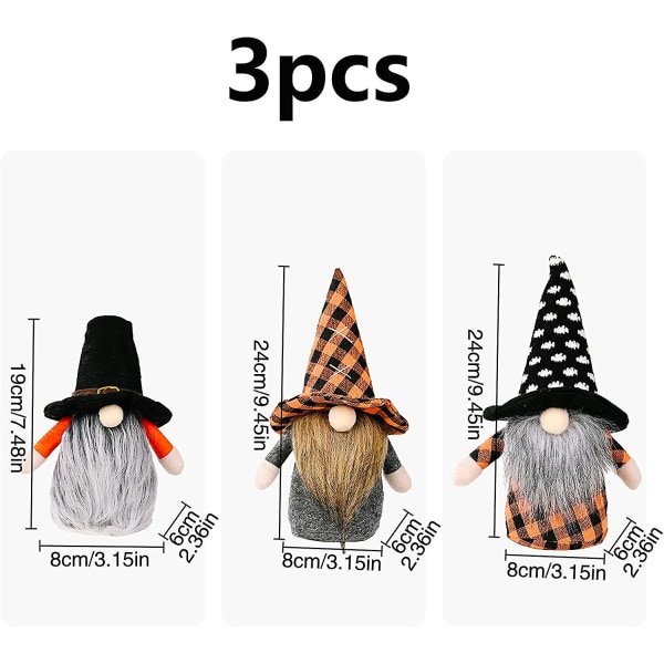 Halloween Gnomes plyschdekor, 3-pack handgjorda älvprydnader, hemdekorationspresenter