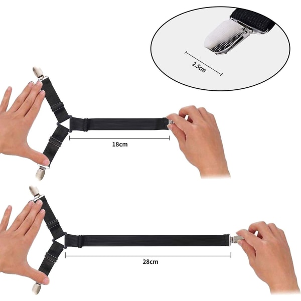 4 stk Justerbare Senglakenfestere Elastiske Trekantstropper Griper Holder Klips Stropper For Madrass Lakener Justerbar B