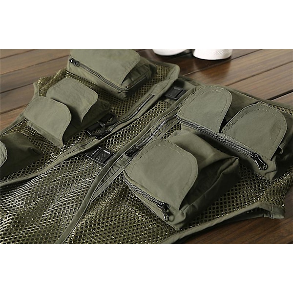 Sommar utomhus herr- och damnät cargoväst multificka funktionell fotografering väst fiske hästklämma väst tunn Military green M