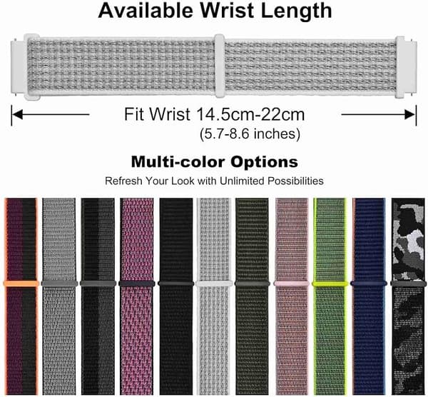Vit/Grå 20mm Justerbara Klockarmband i Nylon, Snabbkoppling