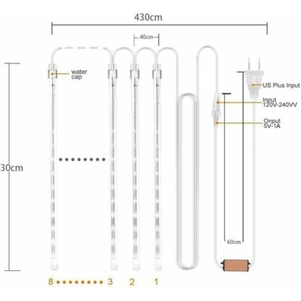 LED-färgade lampor, meteorskurlampor, trädgårdsbelysningsdekorationer, ljusslingor, vita lampor