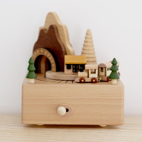 Cave Train wooden music box pure handmade Christmas gift for children