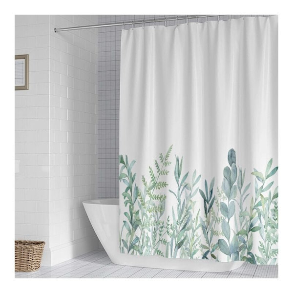 Bruseforhæng med 12 ringe til montering, 180x200 cm, grønne planter (D)