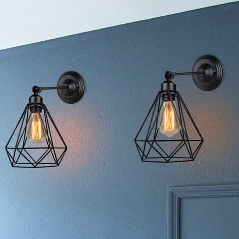 Set om 2 diamantvägglampor E27 16 cm för sovrum korridor bar svart - Svart