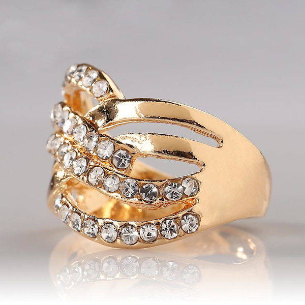 Lyxig 9k guldpläterad legering fingerband strass inlagd ring smycken present US 8
