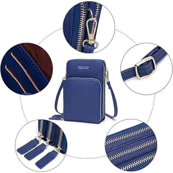 Liten Crossbody Mobiltelefonväska för Kvinnor, Mini Messenger Axelväska Plånbok med Kreditkortsfack A916-878 Dark blue