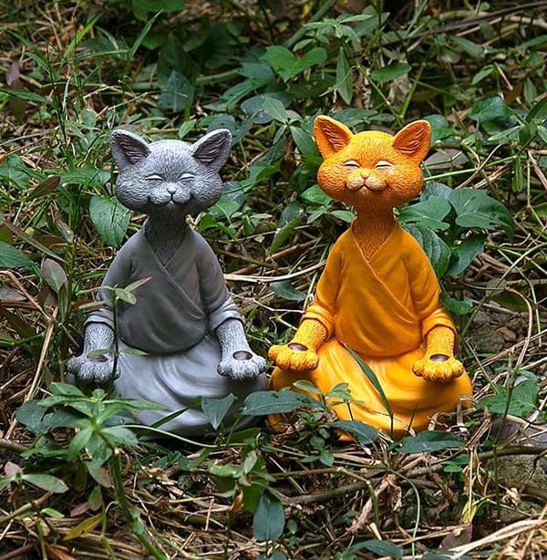 Have Statue Meditation Dyr Meditation Kat Ornament Stor (Sort),