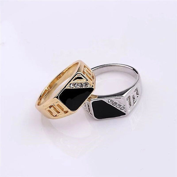 Moderne smykker Klassisk guld farve Rhinestone vielsesring Sort emaljeringe til mænd kvinder Julefest gaver Silver