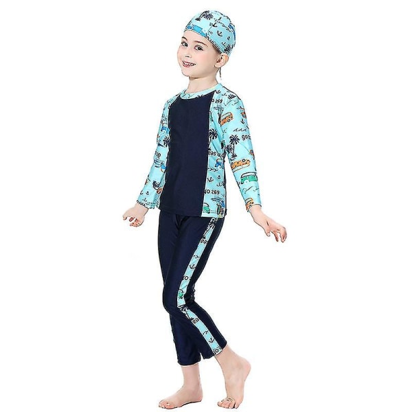 3 st Barn Flickor Muslimsk Modest Baddräkt Burkini Islamisk Baddräkt Strandkläder Navy Blue 7-8 Years