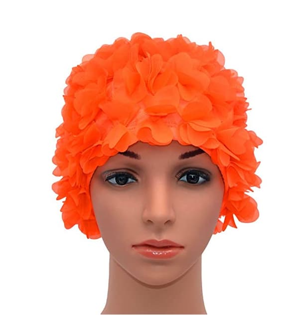 Badehætte til kvinder i retrostil med blomsterprint, orange,