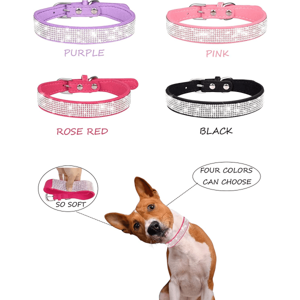 Liten hundhalsband, glitter mockaläder justerbart halsband, rosa hundhalsband, katthalsband, hundhalsband med strass (sma