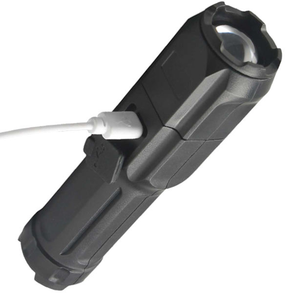 Genopladelig LED Lommelygte XPE Zoom sort