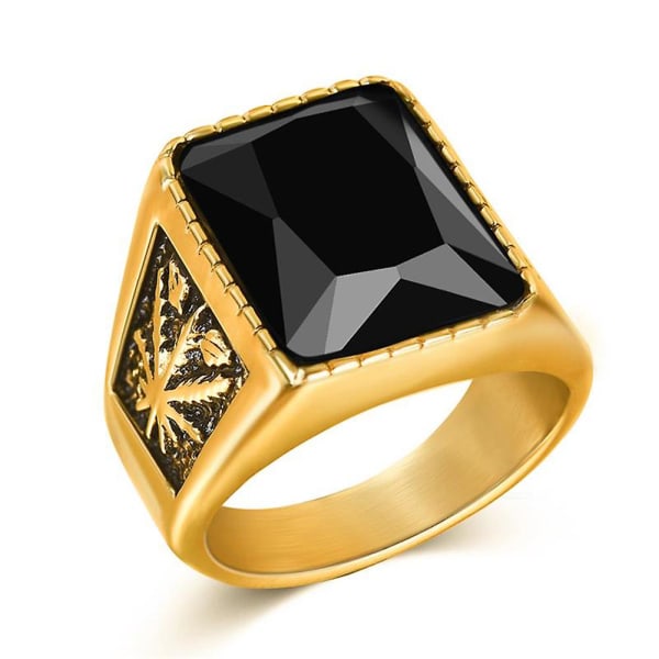 Vintage Män Faux Gemstone Tungsten Maple Craved Finger Band Ring Smycken Gift Golden Black US 12