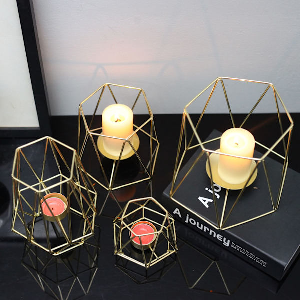 2 st Guldmetallpelare Ljusstakar, Geometriska TeLjushållare, Bröllopsdekorationer, Heminredning, Ceremonier och Jubileumskaffebord