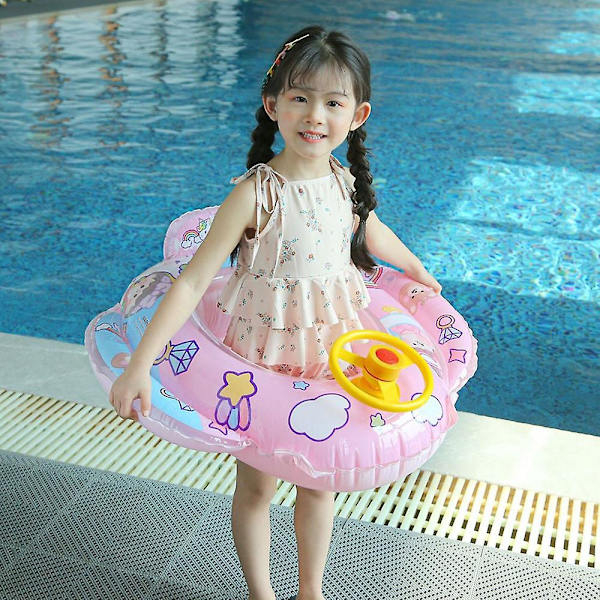 Baby oppustelig pool flydering havfrue mønster svømme flyde båd med rat horn til børn sæde spædbarn båd pool ring sommer oppustelig Pink Summer Fun