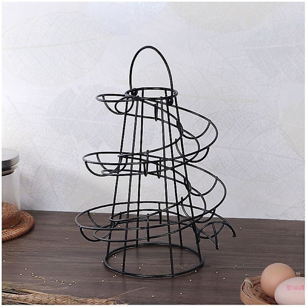 Spiralformet ægdispenser, metaljern spiral æg stativ æg display stativ køkken-24*20*20cm sort