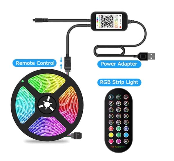 LED Strip Light 5V Music Rhythm Light Strip USB Strip Light (USB-knapp 24 4 meter)