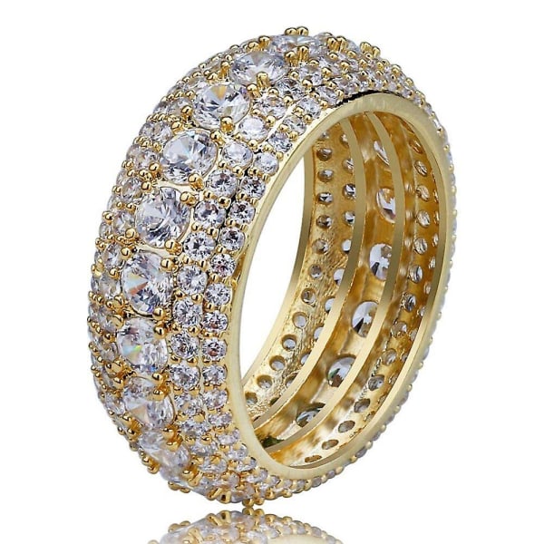 Guld Silver Färg Iced Out Cubic Zircon Bling Ring För Män Hip Hop Party Rund 10mm Cz Ringar Mode Smycken Presenter 2021 Gold