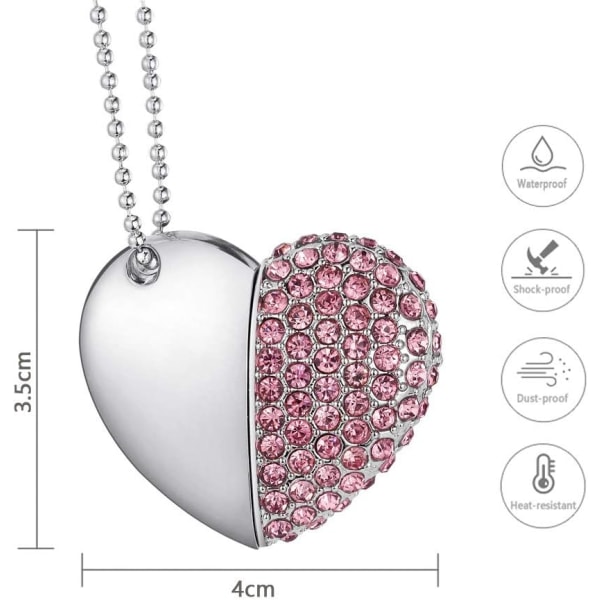 Hjerteformet U-disk (16 GB rosa diamanthjerte),