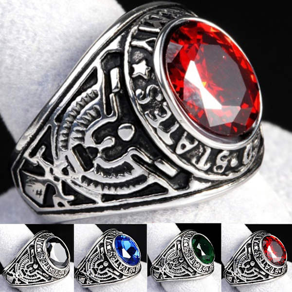 Punk Ring Oval Form Inlagd med Strass Klassisk Punk Ring för Fest Red 13