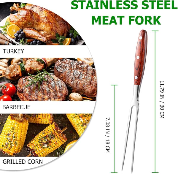 1 stk. mahogni håndtag grillgaffel rustfrit stål grill
