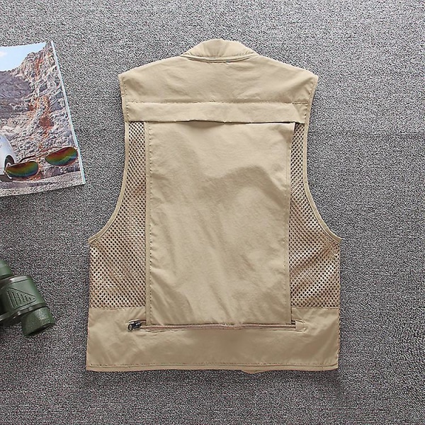 Sommar utomhus mesh cargo väst för män och kvinnor, multi-ficka funktionell fotograferingsväst, fiskehästklämma väst, tunn Beige L