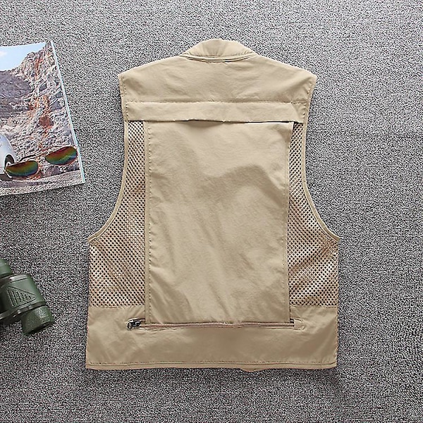 Sommar utomhus mesh cargo väst för män och kvinnor, multi-ficka funktionell fotograferingsväst, fiskehästklämma väst, tunn Beige XL