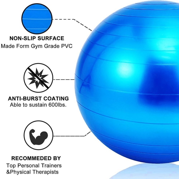 Treningsball Yogaball, for Fitness, Balanse, Stabilitet, Fysioterapi, Rask Pumpe Inkludert Blue 55CM