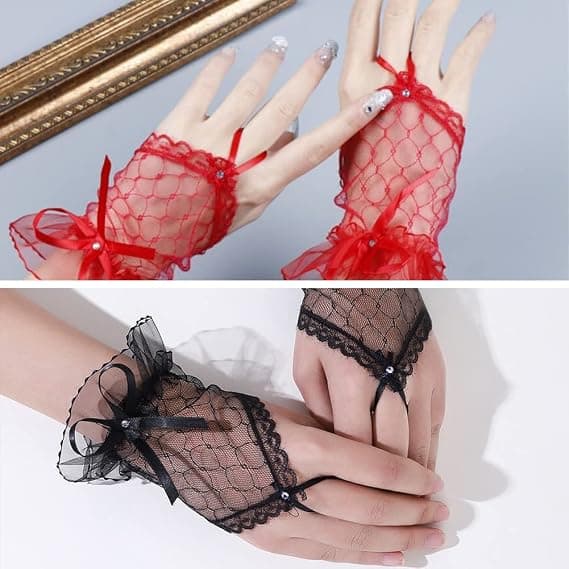 2 Par Lacehansker, Bryllupshansker, Brudeshansker, Kort Blonder