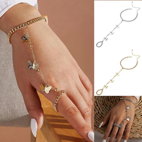 Ringarmband för kvinnor med fjärilsdesign, justerbar längd, smycke i hiphop-stil, hållbart armband för studenter för vardagligt bruk Golden