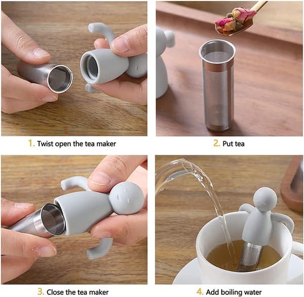 2 stk. rustfritt stål silikon te-infuser, hengende te