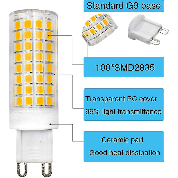 Dimbar G9 Bi-pin LED-pære 9W Halogenpære Ekvivalent Varmt Hvit 3000K AC 220V-240V Passer til Krystalllampe/Lysekrone/Hjembelysning -