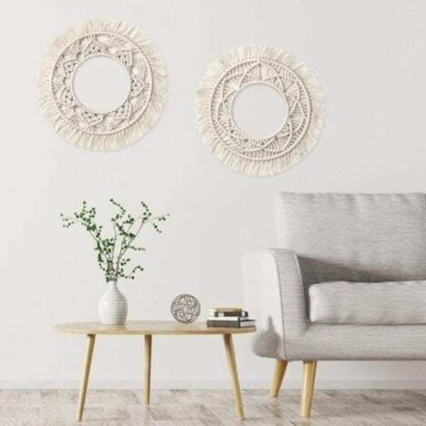 Handvävd Rund Macrame Väggdekor Vägghängande Väggkonst Dekorationer för Lägenhet Vardagsrum Sovrum Babyrum