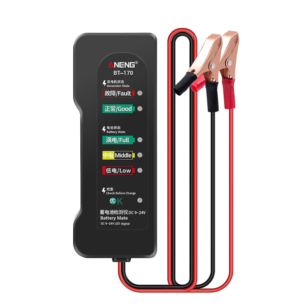 Bt170 bærbar 12v bilbatteritester DC 9-24v batteritestverktøy med LED-indikator Feilanalysator Overbelastningstest