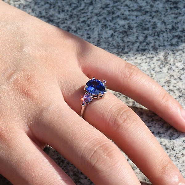 Mode Kvinnor Falsk Safir Ametist Finger Ring Bröllop Fest Smycken Present US 7