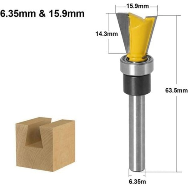 2 stk 6,35 mm skaft svalehale lager fresesett for trebearbeiding | 12,7 mm og 15,9 mm svart og gul