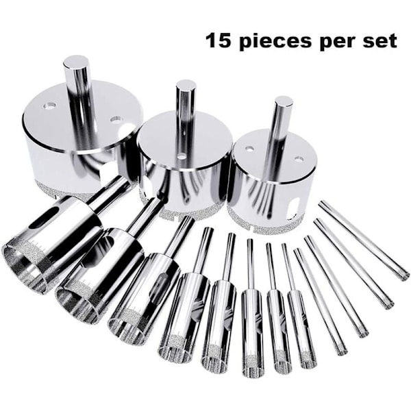 15 stk. Diamantbor Bits Bor Bits Hulsave Hulsave Diamantbor Bits Diamant Hulsave Flise til Glas, Keramik, Porc