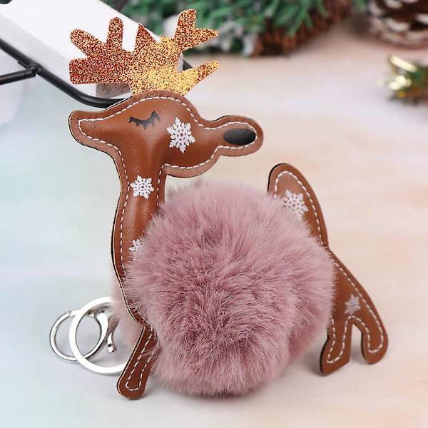 Jule Elg Pompon Nøkkelringer Delikat Bedårende Fluffy Ball Nøkkelringer Håndveske Hengende Anheng (Lysegrå) Pink