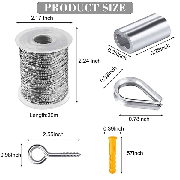 Wire Rope Kit, Hage Stål Wire Rope Strammer, Rustfritt Stål Wire Henge Kit, 30m Nylon Belagt Rustfritt Stål Wire For Klesvask Tent Wire, 56