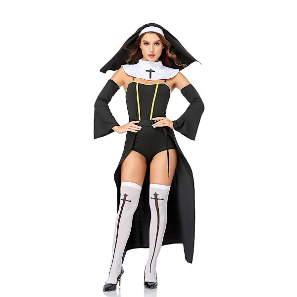Halloween-karnevaalin cosplay-nunna-asuasu aikuisille naisille, kirkon lähetystyöntekijän sisaren univormu XL