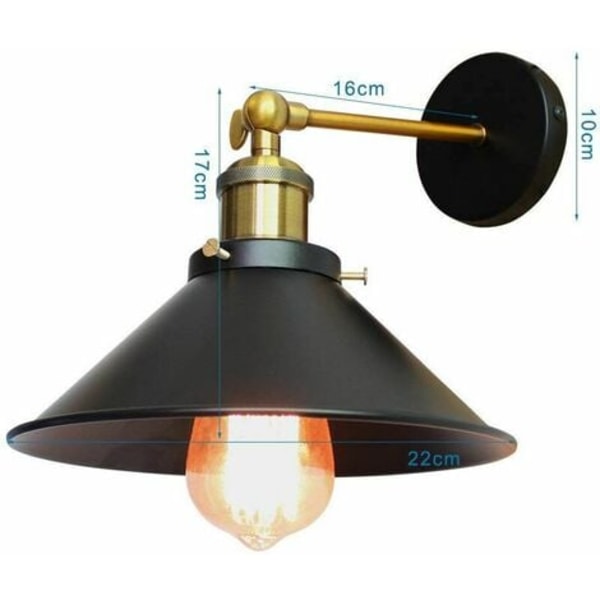 Sæt af 2 Industrielle Vægskænke Edison Stil Loftlampe Metal Retro Loftlampe med 180 Graders Rotation - 22CM, Sort