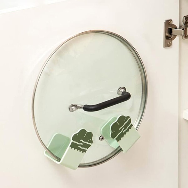 2 stycken kastrulllockshållare Söt kattpåtdesign Självhäftande väggkrokar Pannlock Skärbräda Förvaringshållare (Grön)