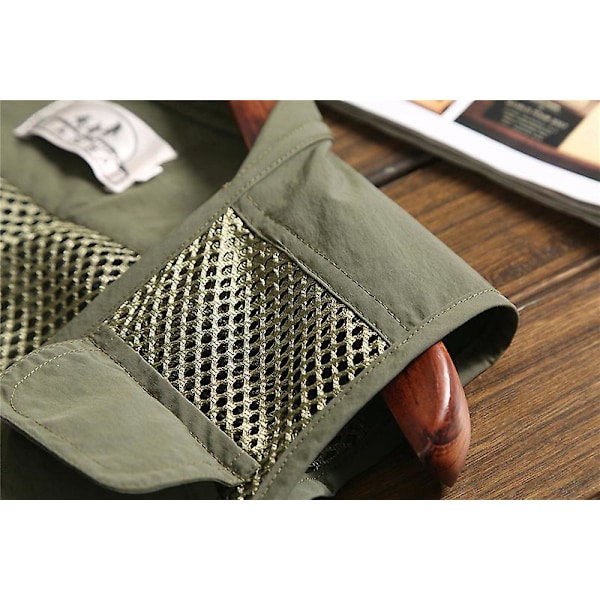 Sommar utomhus mesh cargo väst för män och kvinnor, multi-ficka funktionell fotograferingsväst, fiskehästklämma väst, tunn Military green XXL