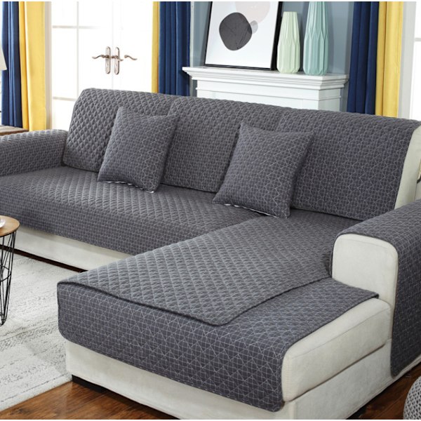 Moderne og enkel vævet vasket bomulds sofa pude, stof anti-slip læder sofa betræk pude (Grå ternet, 70*70CM)